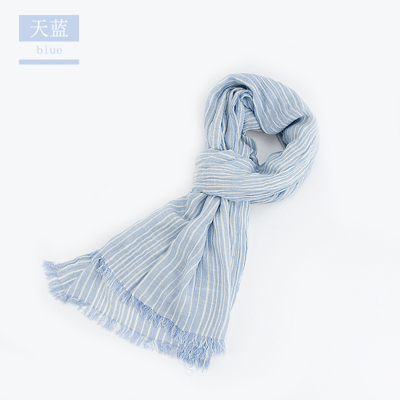 Cotton and linen scarf is artistic style striped fringe cape 2021 spring fall students simple and easy to match decorative scarf thumbnail