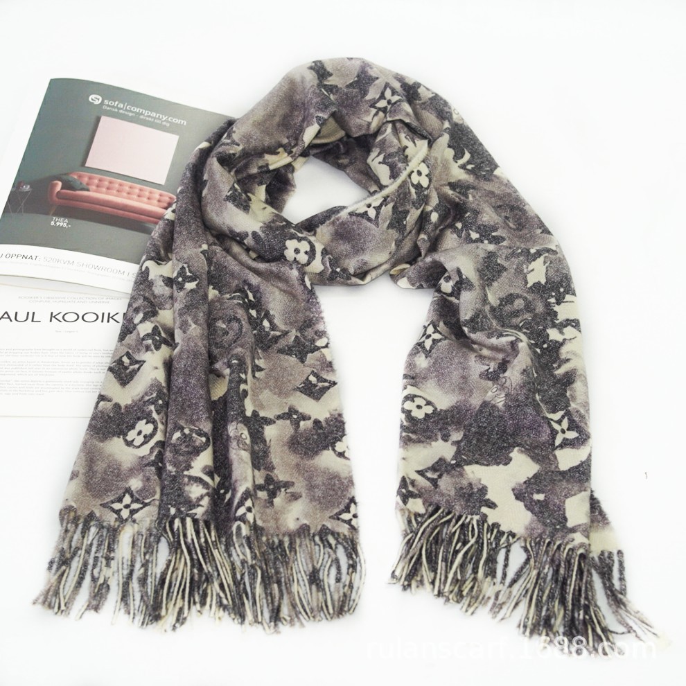 Autumn And Winter 2022 New Tie-Dyed Four-Leaf Clover Shawl Scarf Multi-Color Warm Leopard Print Fashion Scarf Specification drawing