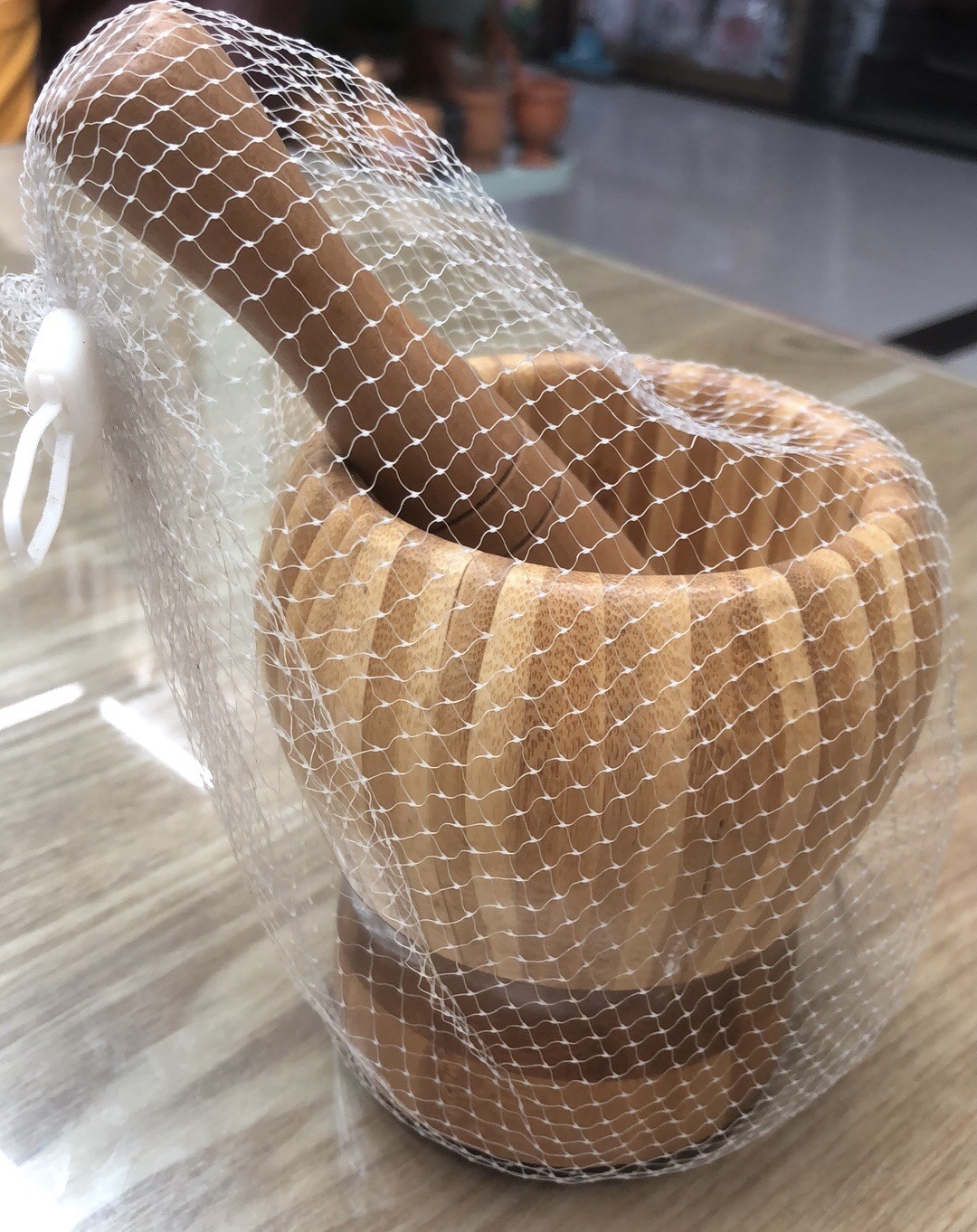 Garlic pot tamper garlic bamboo splicing technology garlic mortar thumbnail