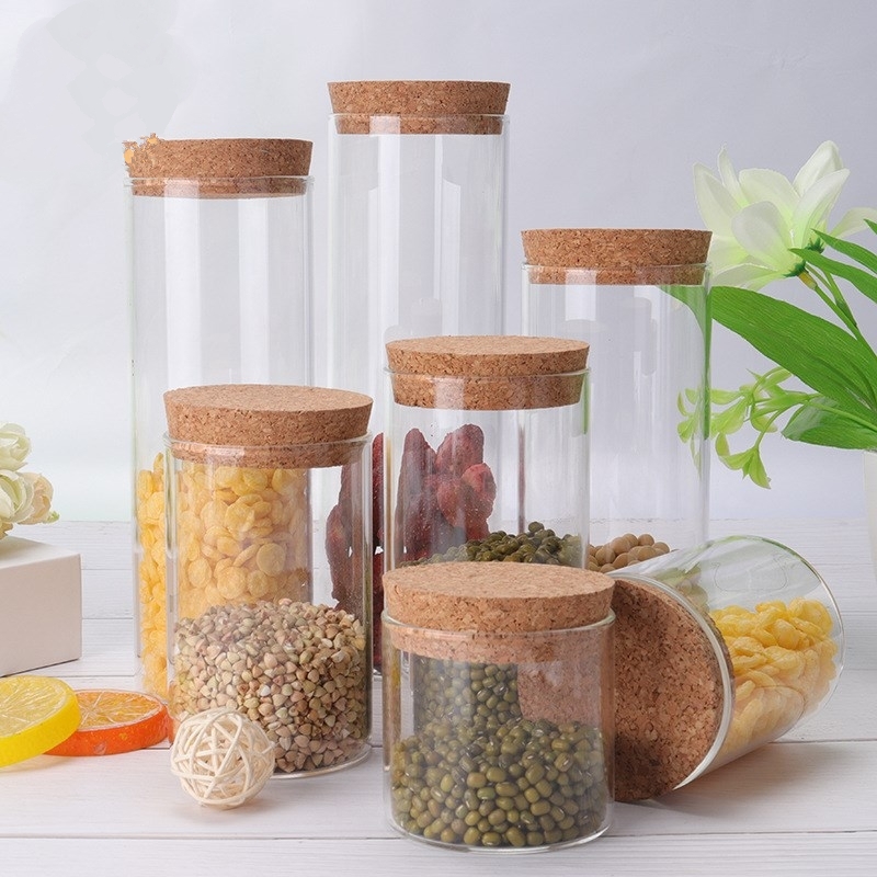 Glass bottle sealed jar cork small tangerine peel jar Food grade multi-grain storage jar with lid Empty bottle jar Snack jar
