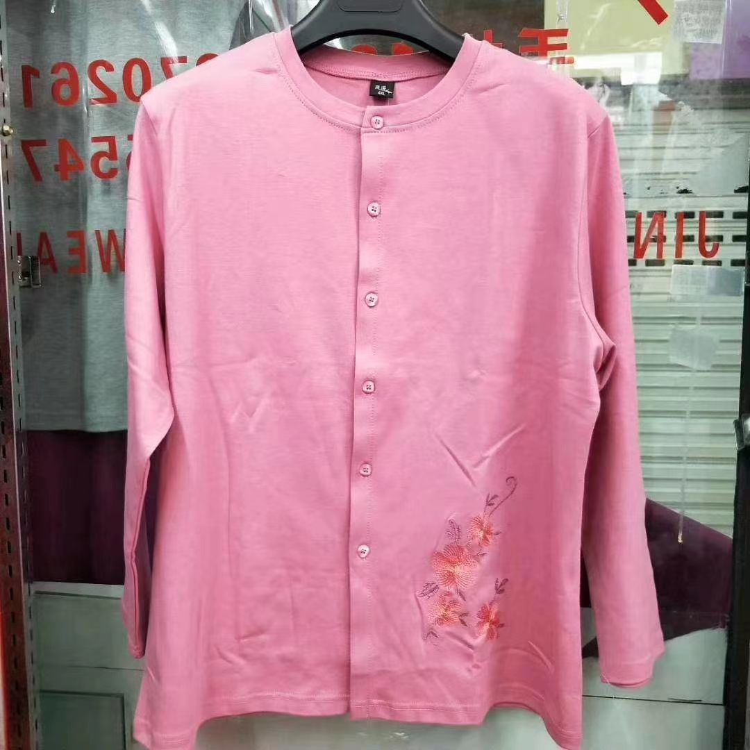 Cotton Spring And Autumn Increase Plus Fat Old Mother Cardigan Embroidered Long Sleeve Single Top details Picture