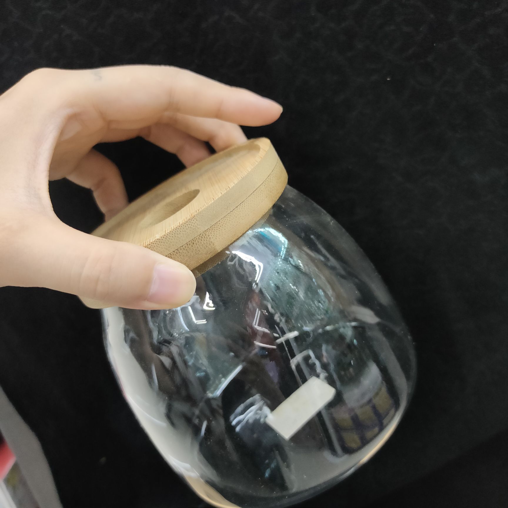 High borosilicate glass sealed jar bamboo lid tea jar candy jar transparent glass storage jar