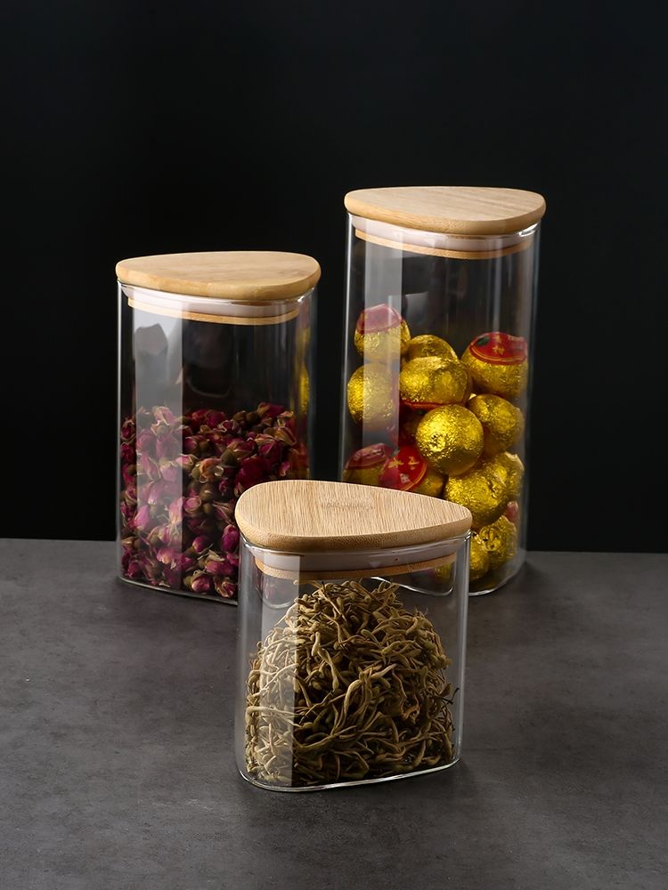 Heart-shaped household tea canister flower tea small green orange sealed canned tea storage tea canister food grade glass storage canister