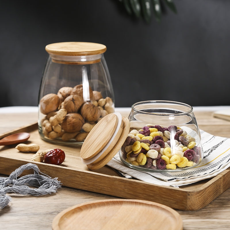 Grain storage cans bamboo lid glass cans tea cans candy boxes food storage cans dried fruit snack boxes