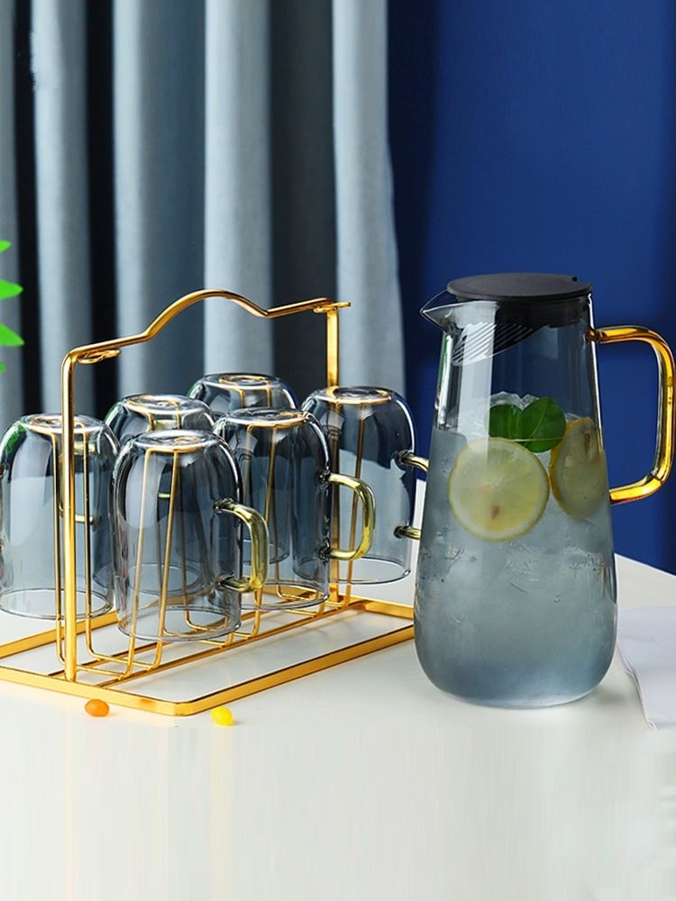 Glass cold kettle household smoke gray cold kettle simple Gopeng silicon Pyrex cold kettle set