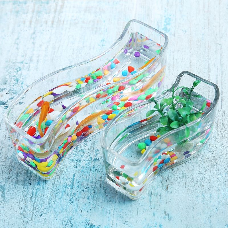 Creative rectangular glass fish tank thickened small desktop mini tank Betta guppy tank home living room hydroponics