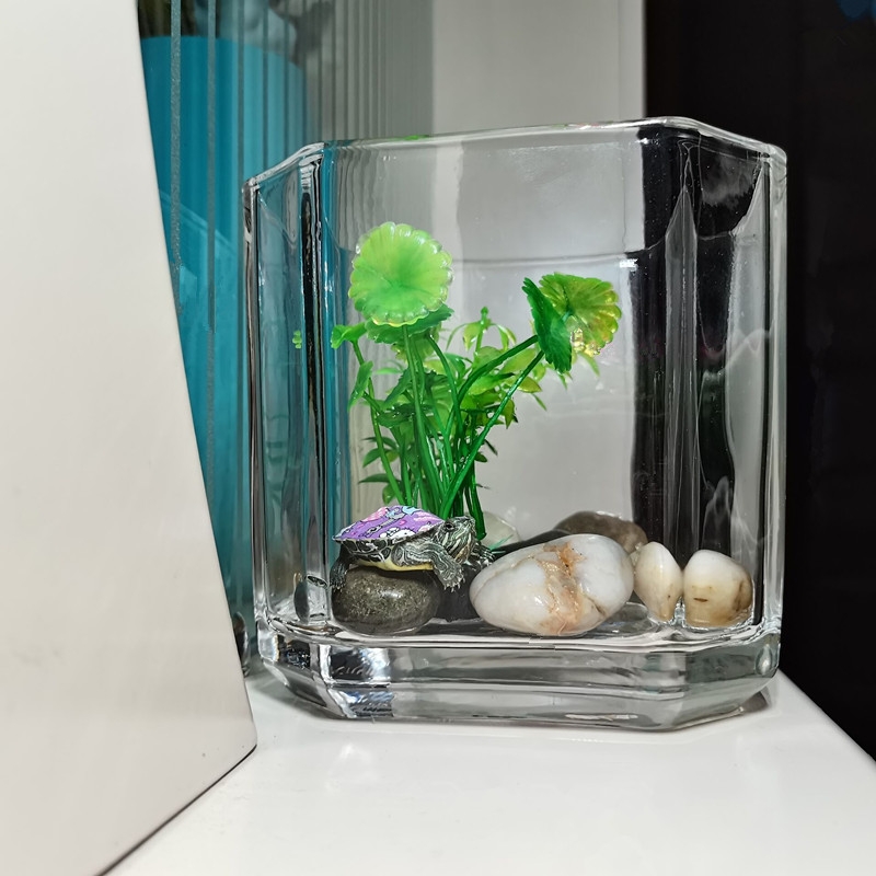 Small fish tank transparent square glass goldfish tank turtle tank creative octagon office desktop thickened mini square cylinder
