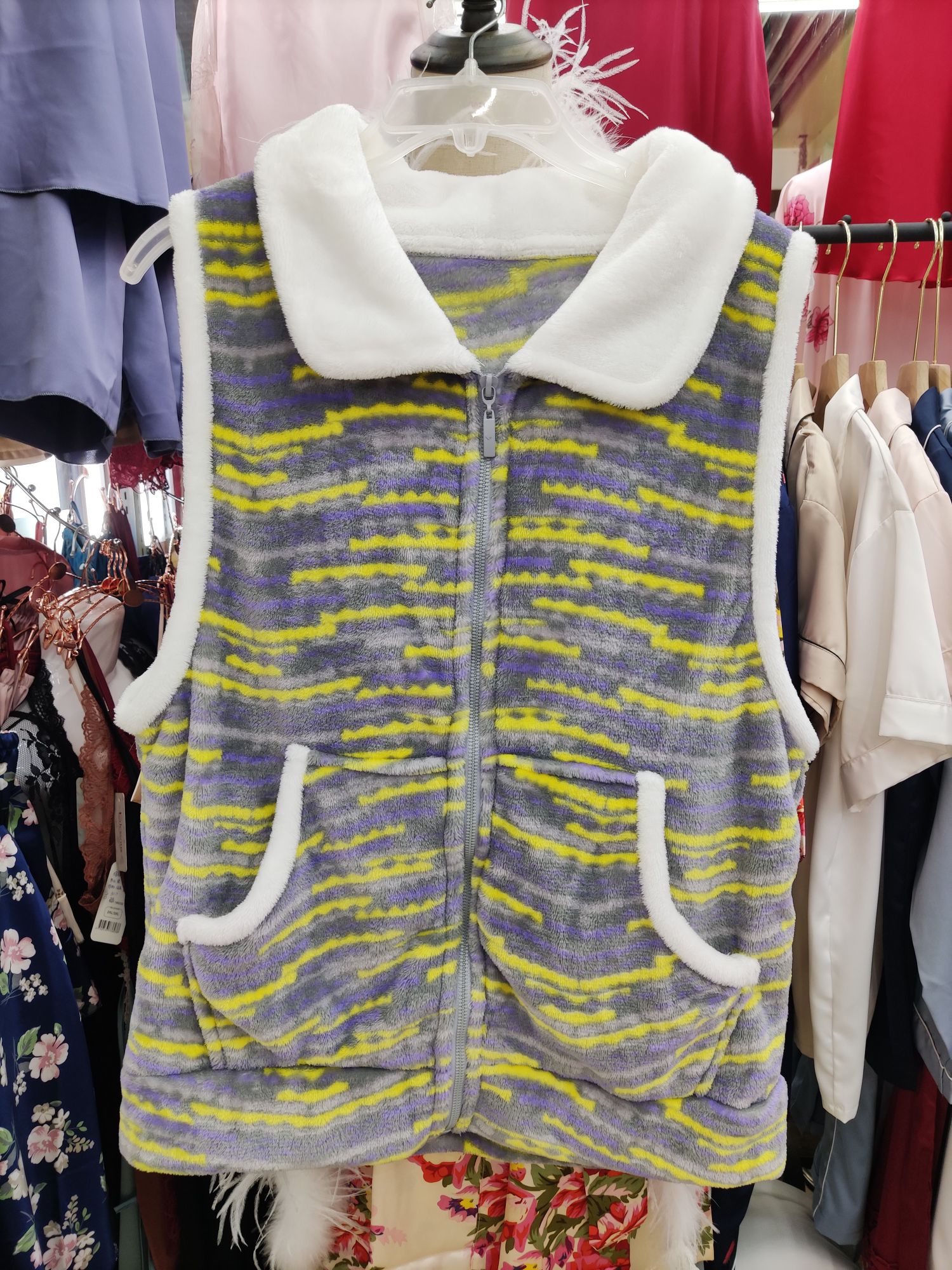 Flannel Pyjamas Print Wavy Zipper Winter Homewear Vest Vest Application Scenario