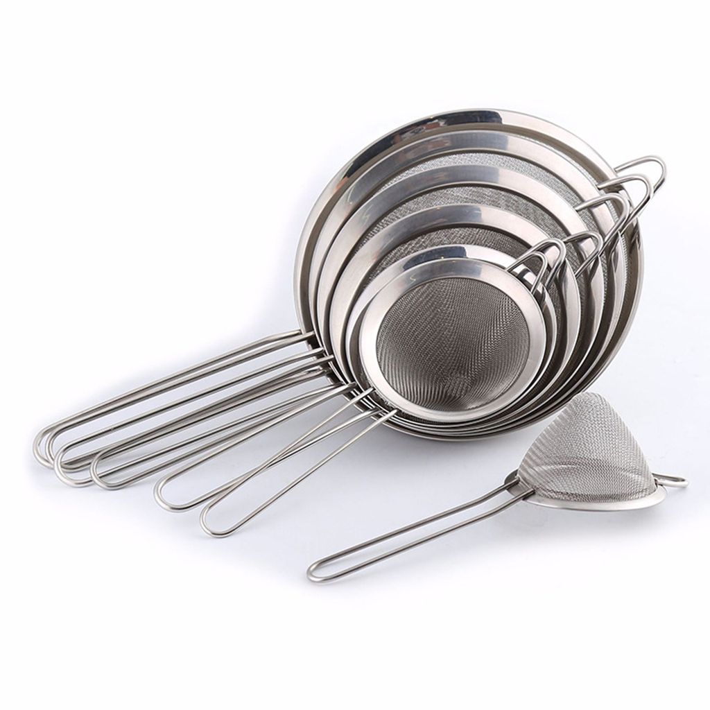 Stainless steel wide edge pointed ear cone oil lattice common mesh twill mesh colander oil filter baking hand-held flour sieve thumbnail