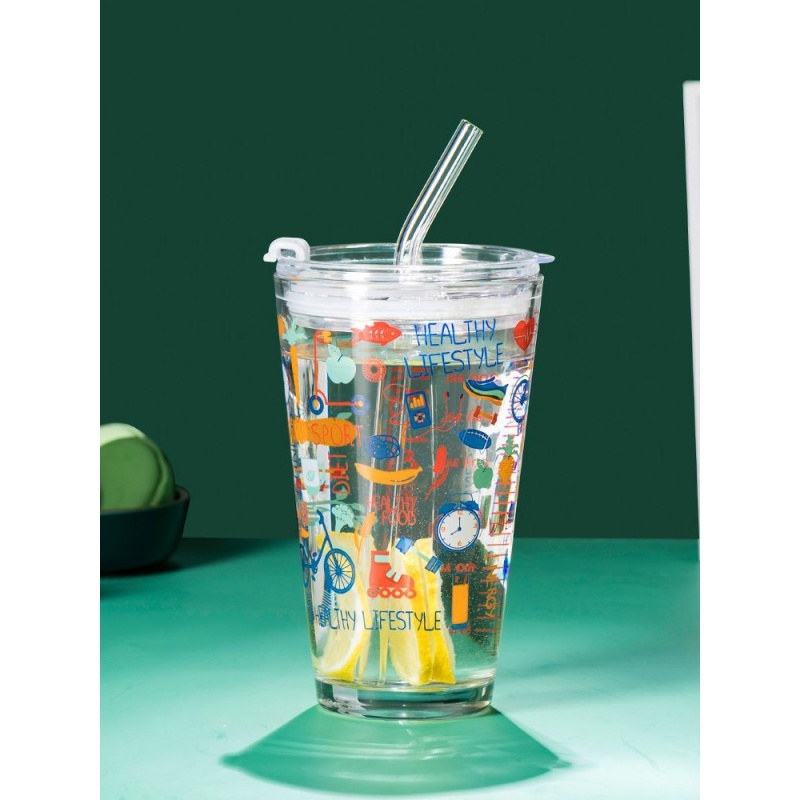 Tumbler home cup milk tea cup milk cup with cap graduated juice cup lovely woman drink cup