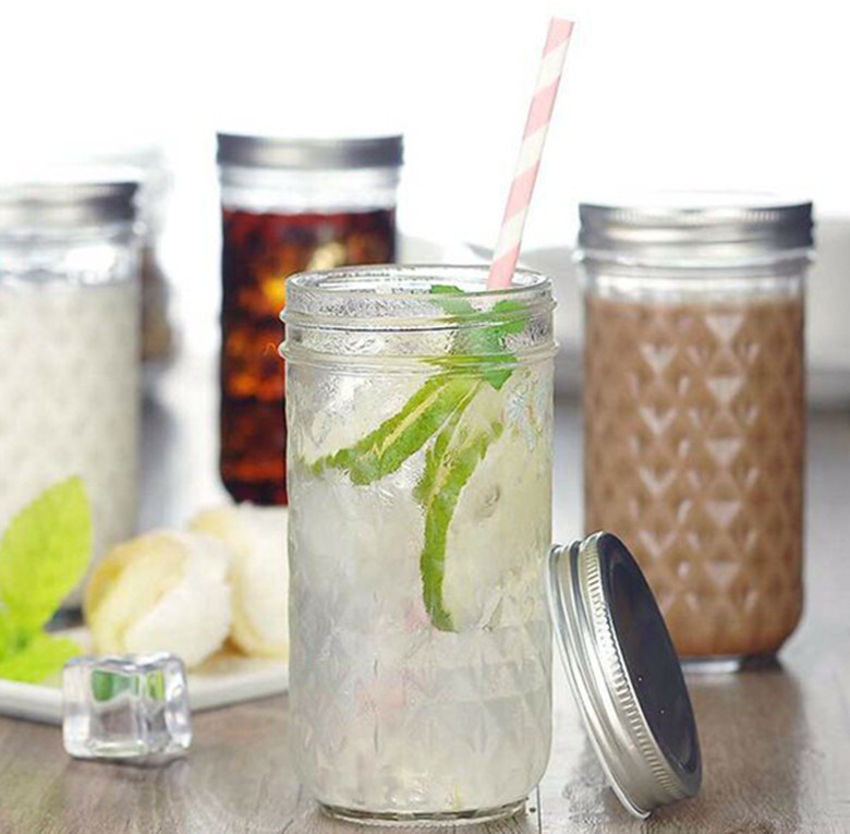 Jam jar glass jar ringer cup Diamond juice cup coffee milk tea glass sealed jar lemon paste
