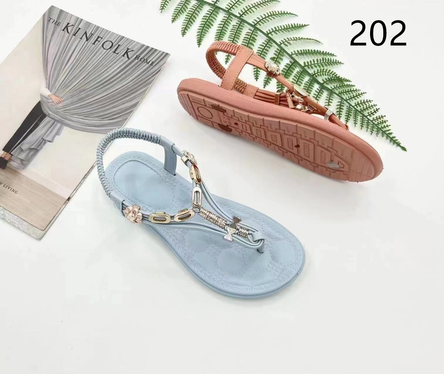 Bohemian Sandals for women 2022 summer new ethnic style rhinestone beaded Roman student pintoe flats for women
