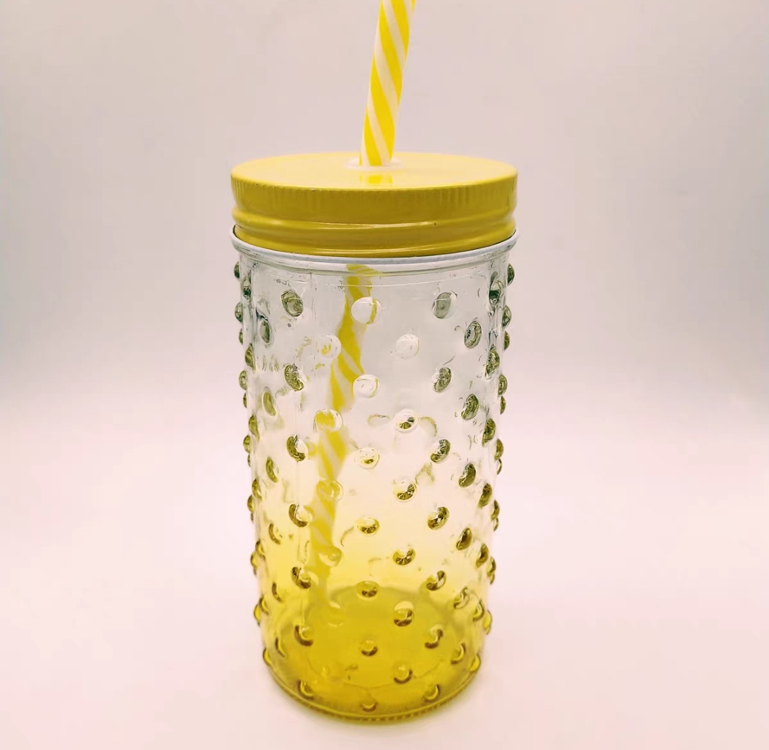 Creative Gradient color Mason glass with straw and lid transparent summer juice cold drink glass