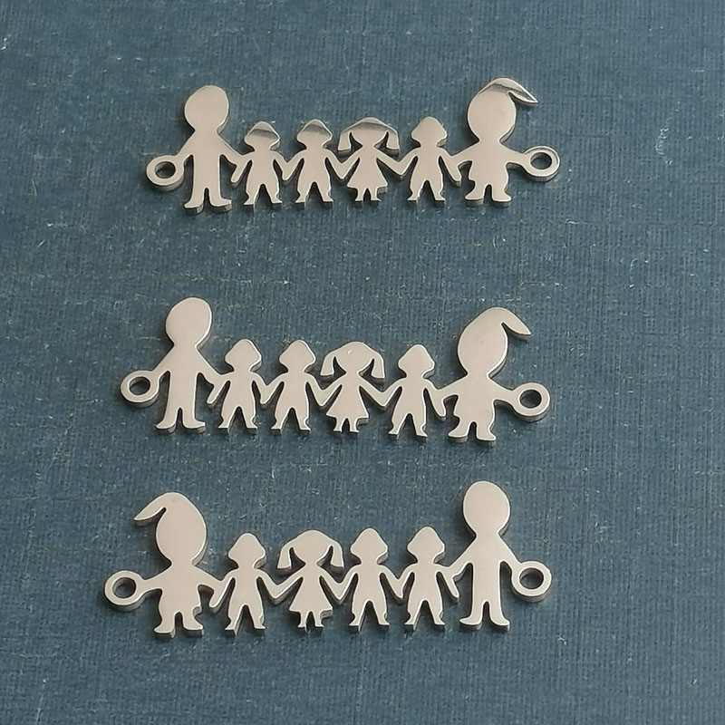 Titanium steel fashion stainless steel Accessory Connecting accessories diy double hole family parents three male and one female bracelet pendant