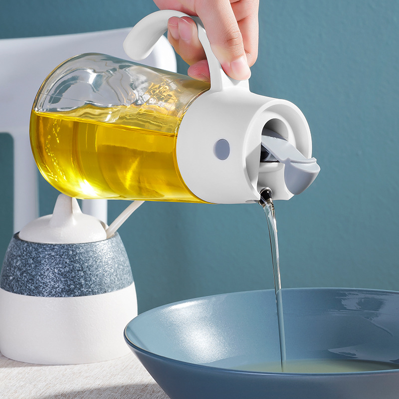 Household Clear Glass Oil Pot Automatic Opening And Closing Clamshell Seasoning Bottle Stainless Steel Oil Nozzle Glass Oil Pot
