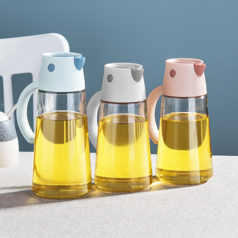 Household Clear Glass Oil Pot Automatic Opening And Closing Clamshell Seasoning Bottle Stainless Steel Oil Nozzle Glass Oil Pot details Picture