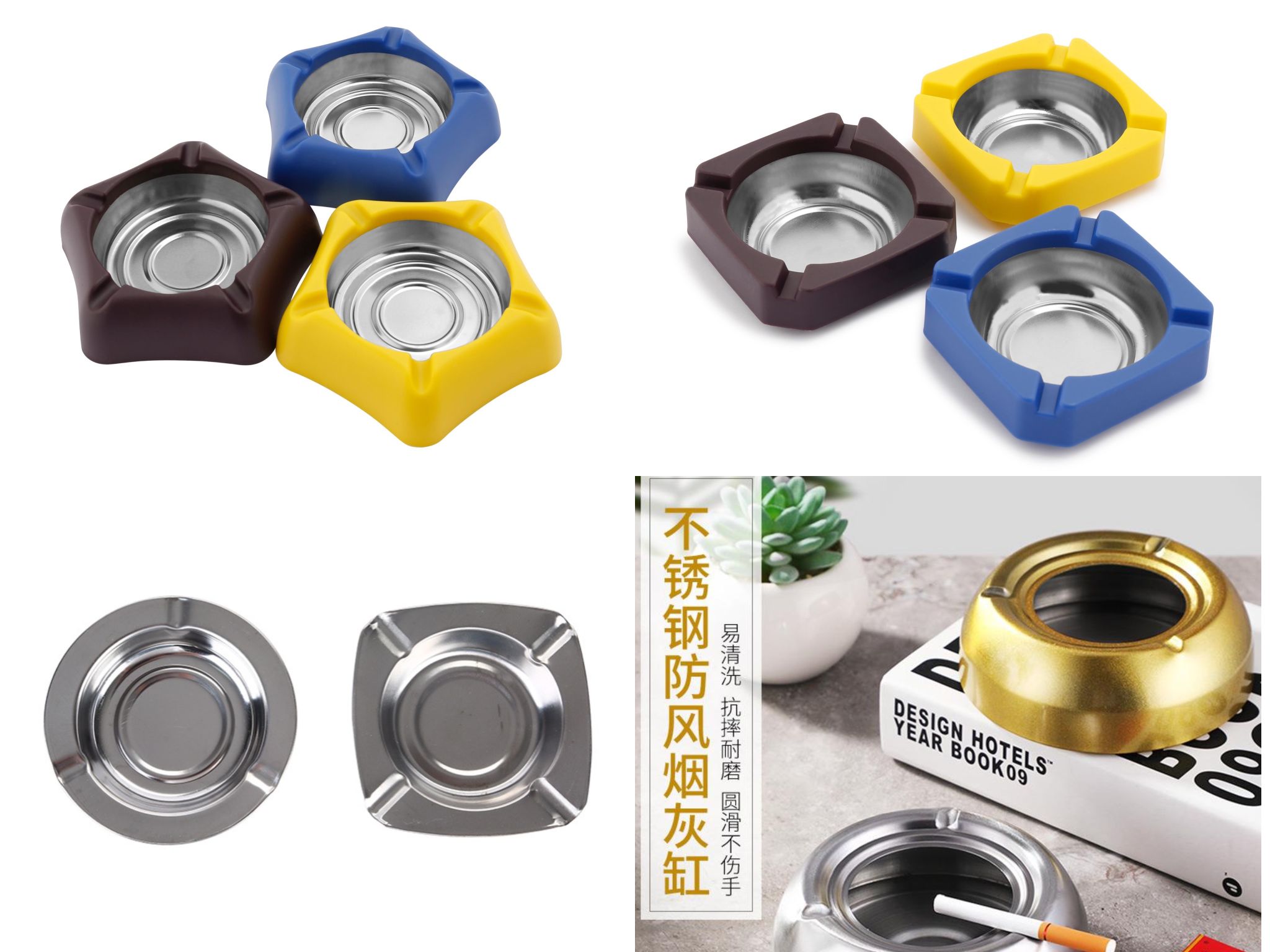 New creative Ashtray Square Ashtray Stainless Steel resin Plastic Ashtray 1 yuan 2 Yuan Purchase Gift thumbnail