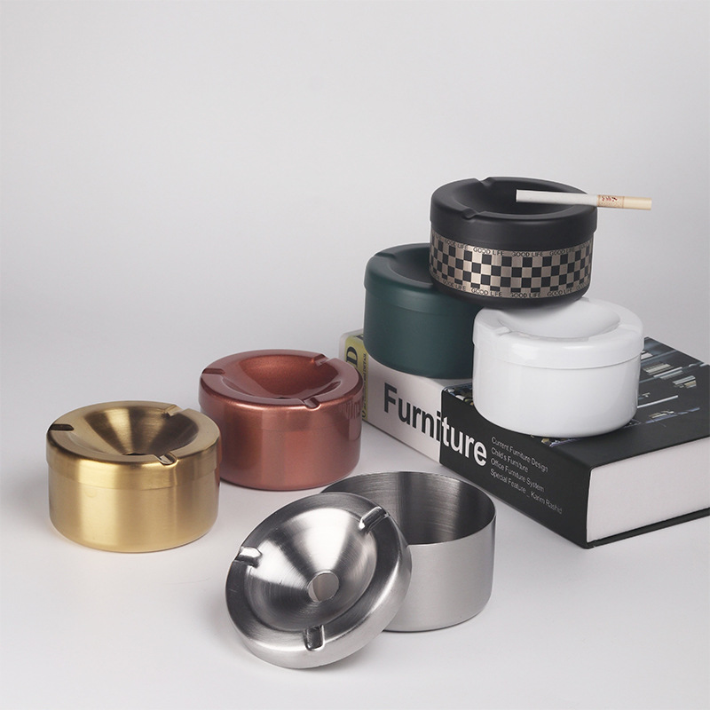 Retro European ashtray household living room high appearance level with lid funnel anti-fly ash smell
