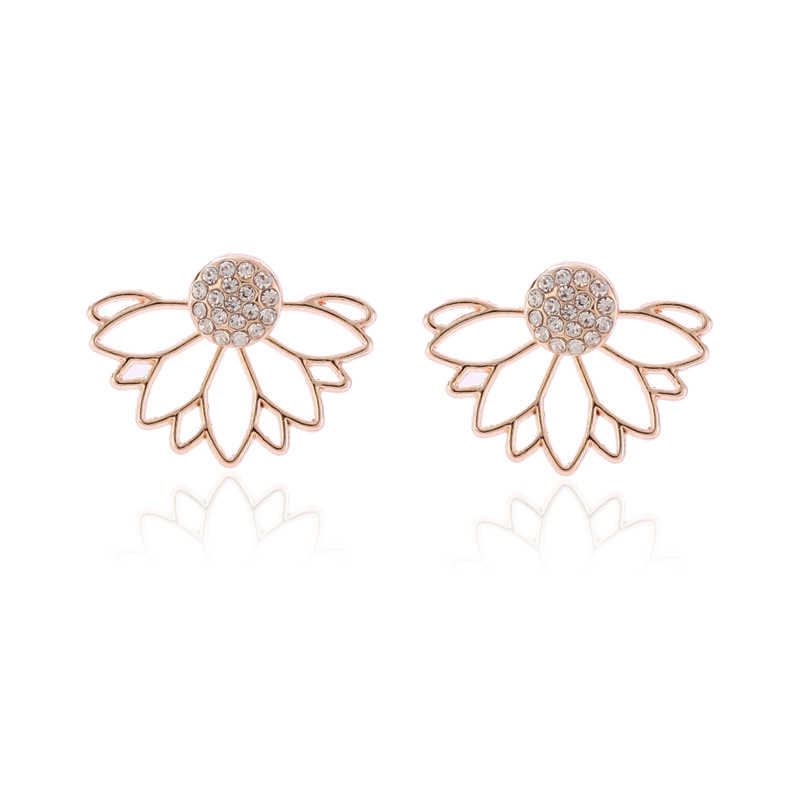 European and American women's earrings Lotus shape ultra light 5g full drill front and back earrings