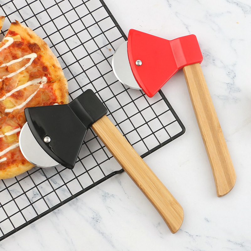 Factory Direct supply pizza hob axe Bamboo handle cutting knife Kitchen gadgets Creative pizza knife baking cutting knife thumbnail