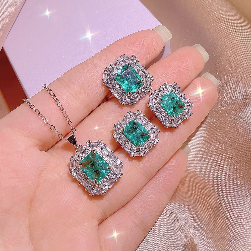 Classic color treasure imitation Paraiba bar jewelry set