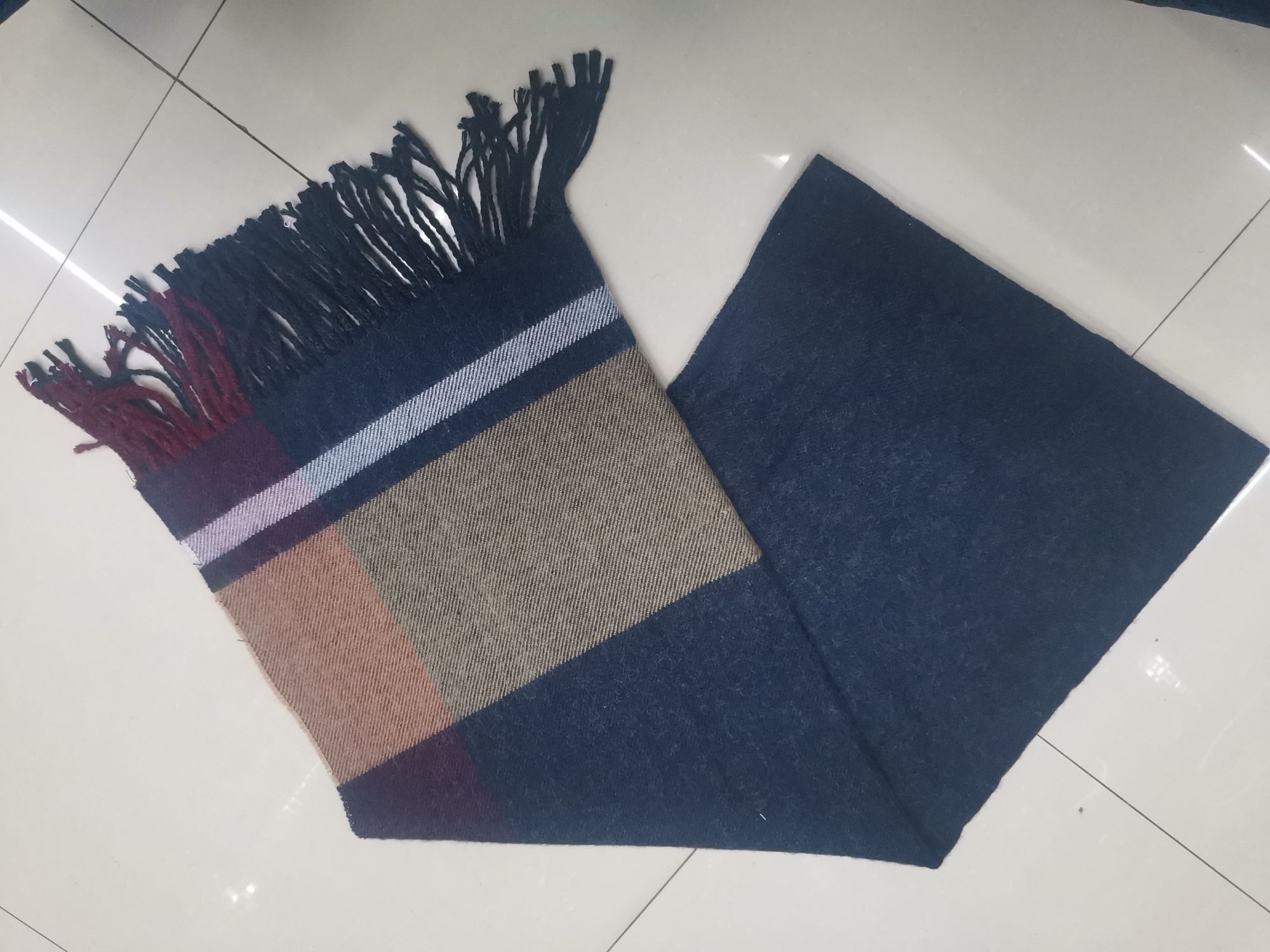 Navy Blue Long Checked Cloth details Picture