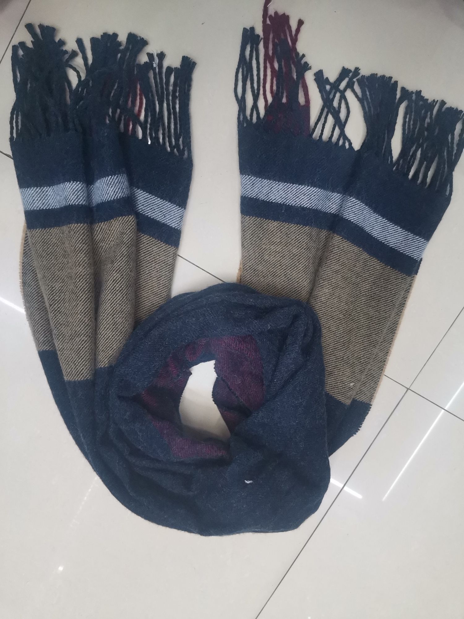 Navy Blue Long Checked Cloth