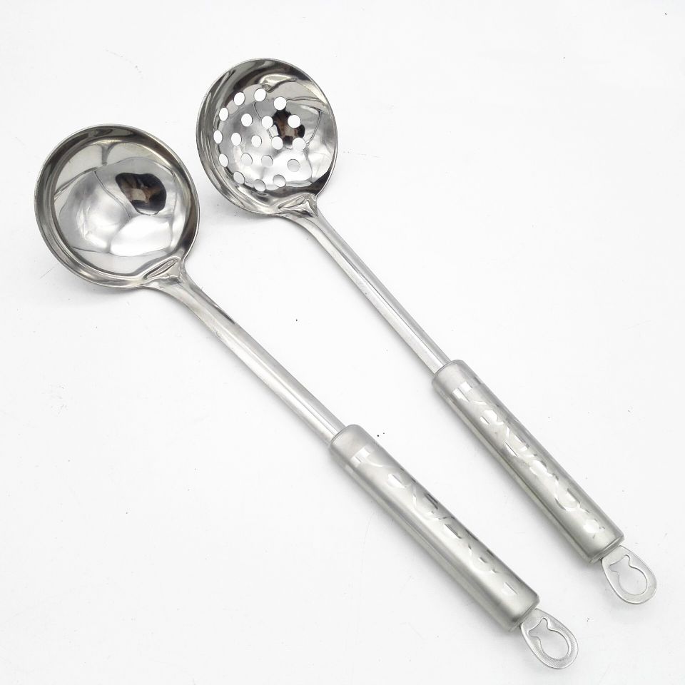 Stainless steel soup spoon colander hot pot spoon with handle to prevent hot Xin Zhiyue 7 points steel handle soup shell leakage thumbnail