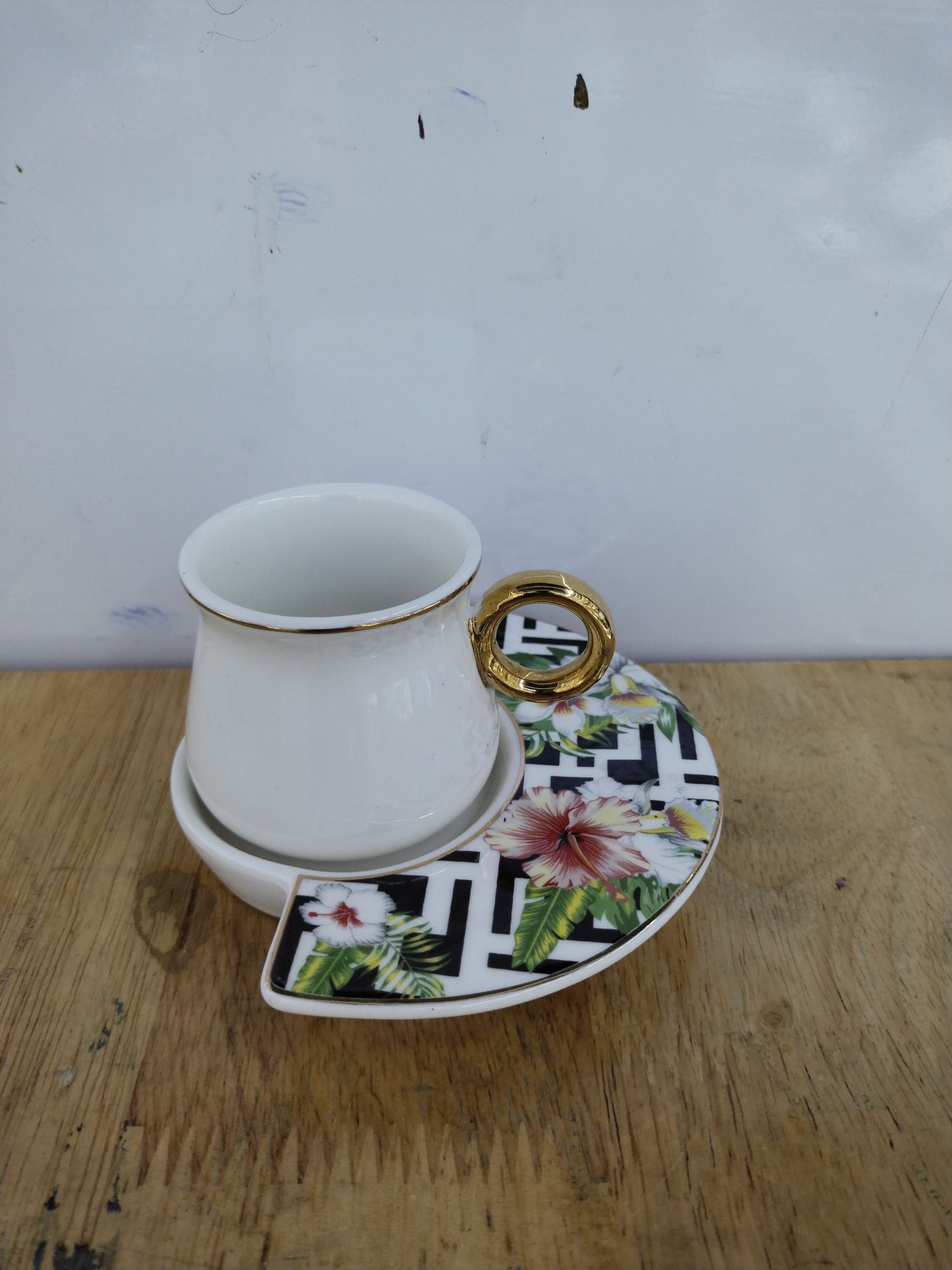 Rose Ceramic Coffee Six Cups Saucer Luxury Afternoon Tea Fan New Gift Box Packaging 0085