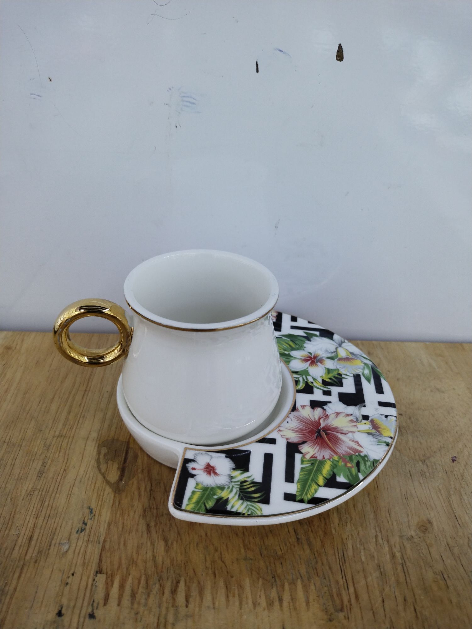 Rose Ceramic Coffee Six Cups Saucer Luxury Afternoon Tea Fan New Gift Box Packaging 0085 details Picture