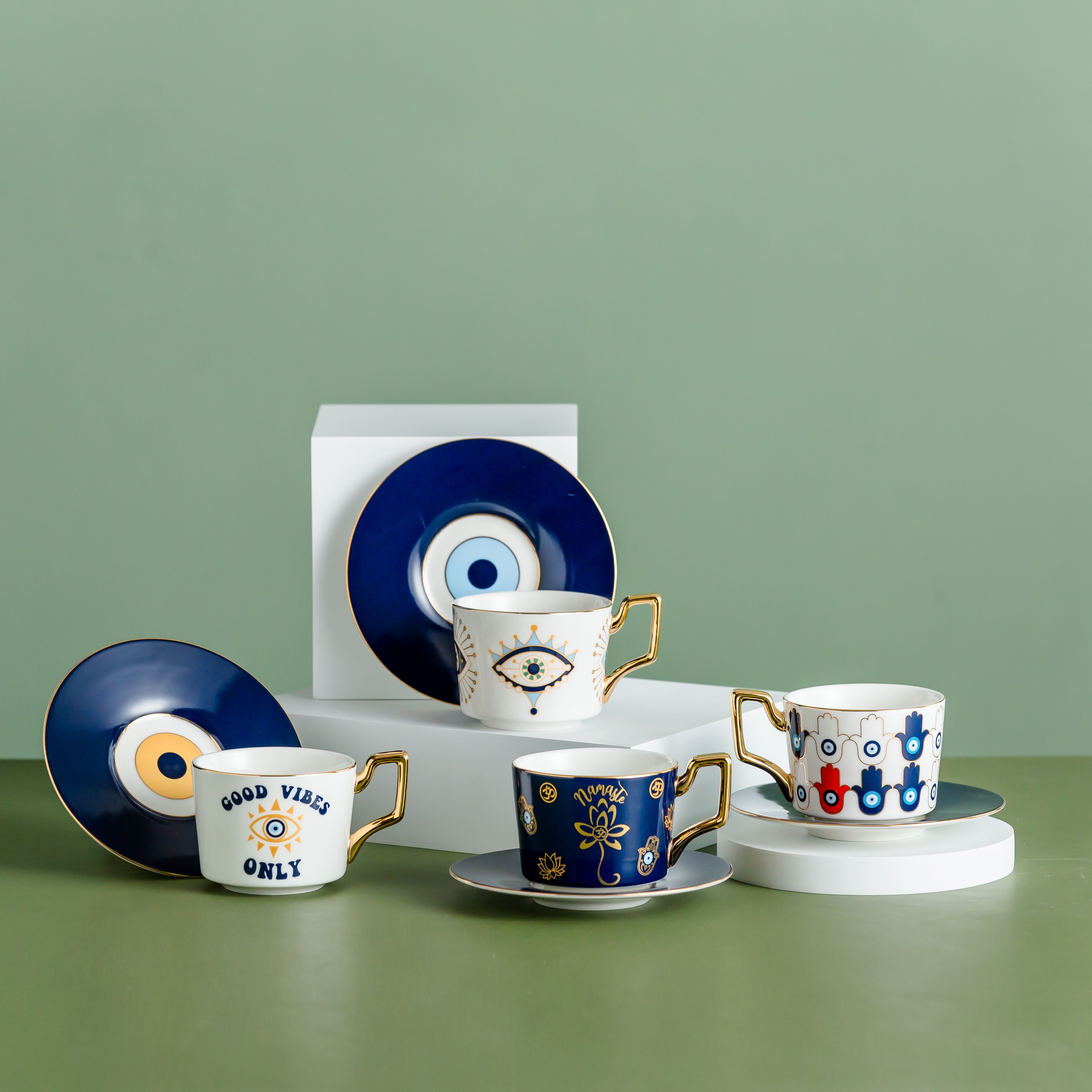 Ceramic Cup And Saucer Set Plated Devil's Eye Totem Mug Coffee Mug Item Picture