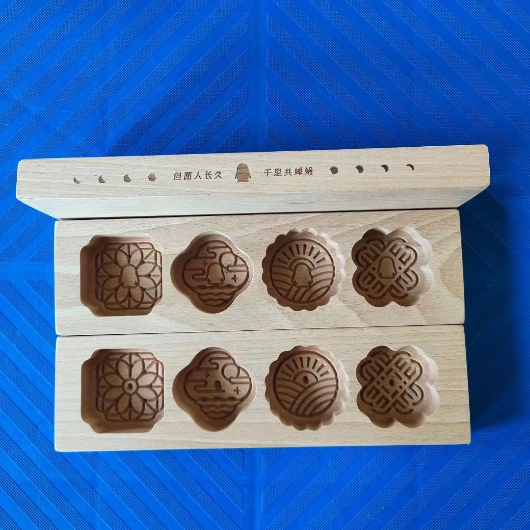 Mid-Autumn Moon Cake Mold Wooden Cake Mold Ice Skin Baked Mung Bean Cake Mold Fu Lu Birthday Jubilee Green Group Mold Home-Made Printing Application Scenario