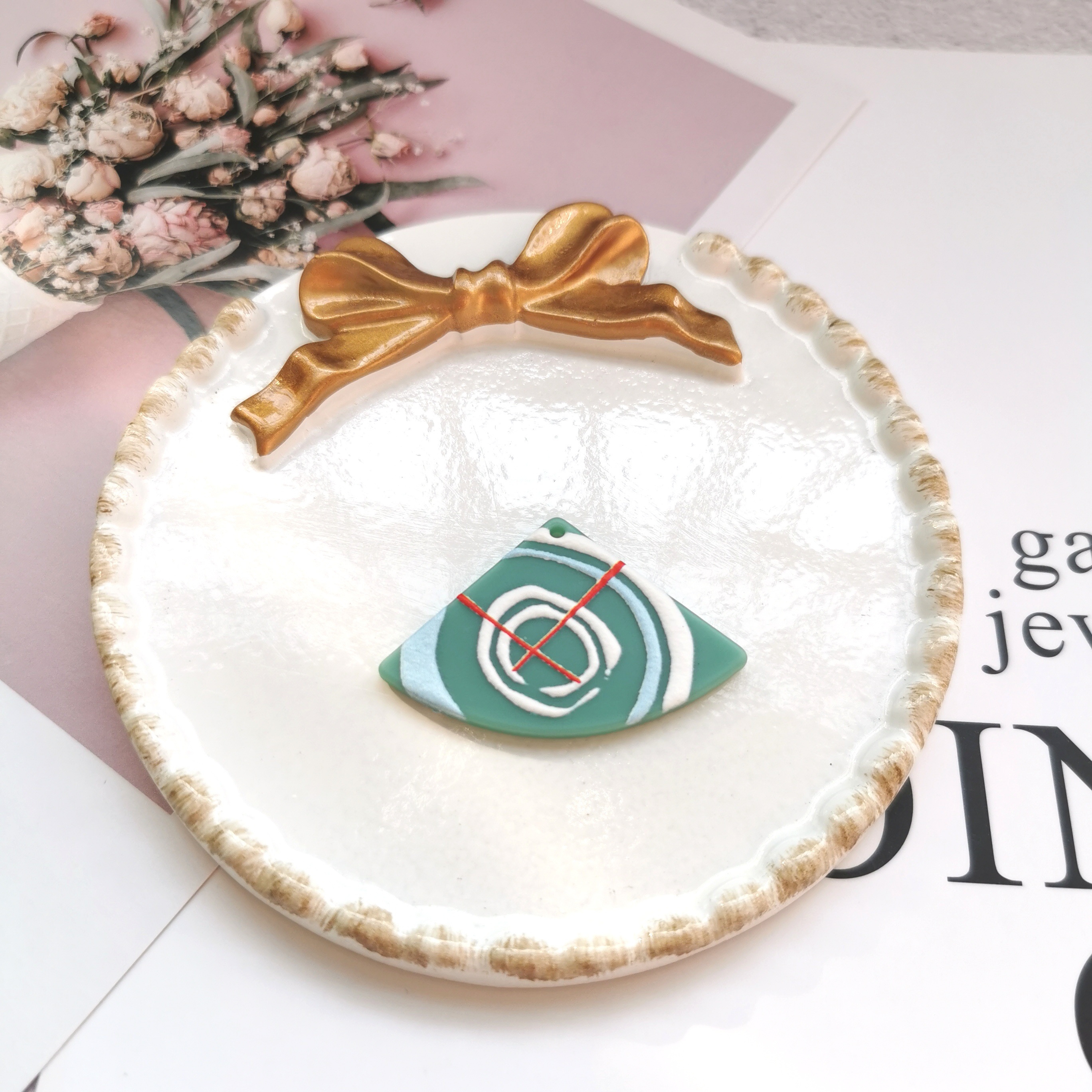 Ins Wind Fan-Shaped Geometric Color Contrast Relief Printing 3D Printing Acrylic Earrings Pendant Item Picture