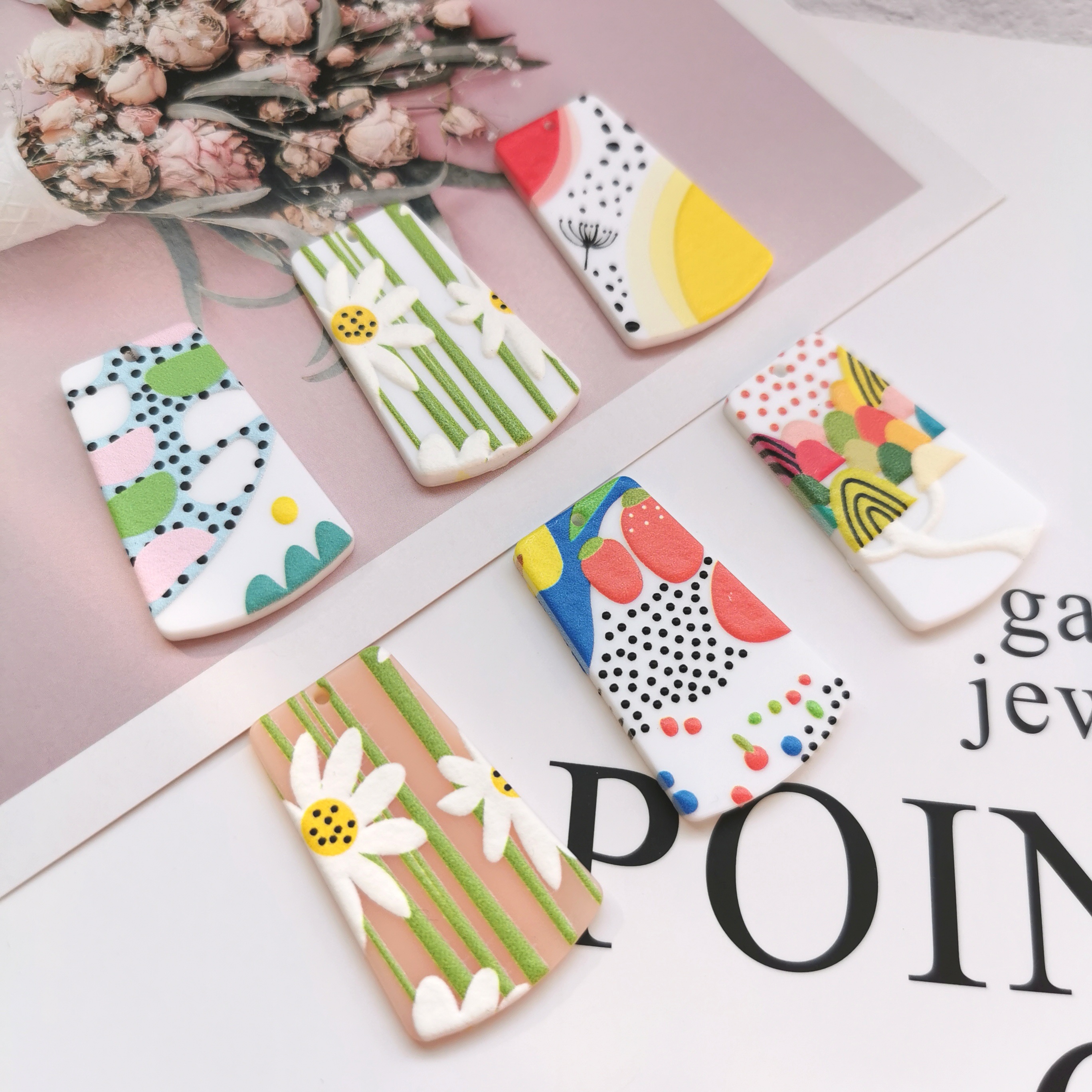 European And American Foreign Trade Ins Style Geometric Oil Painting Texture Color Relief Printed Acrylic Earrings details Picture