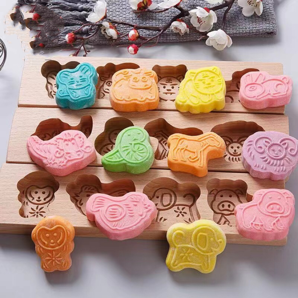 Mid-Autumn Moon Cake Mold Wooden Cake Mold Ice Skin Baked Mung Bean Cake Mold Fu Lu Birthday Jubilee Green Group Mold Home-Made Printing details Picture