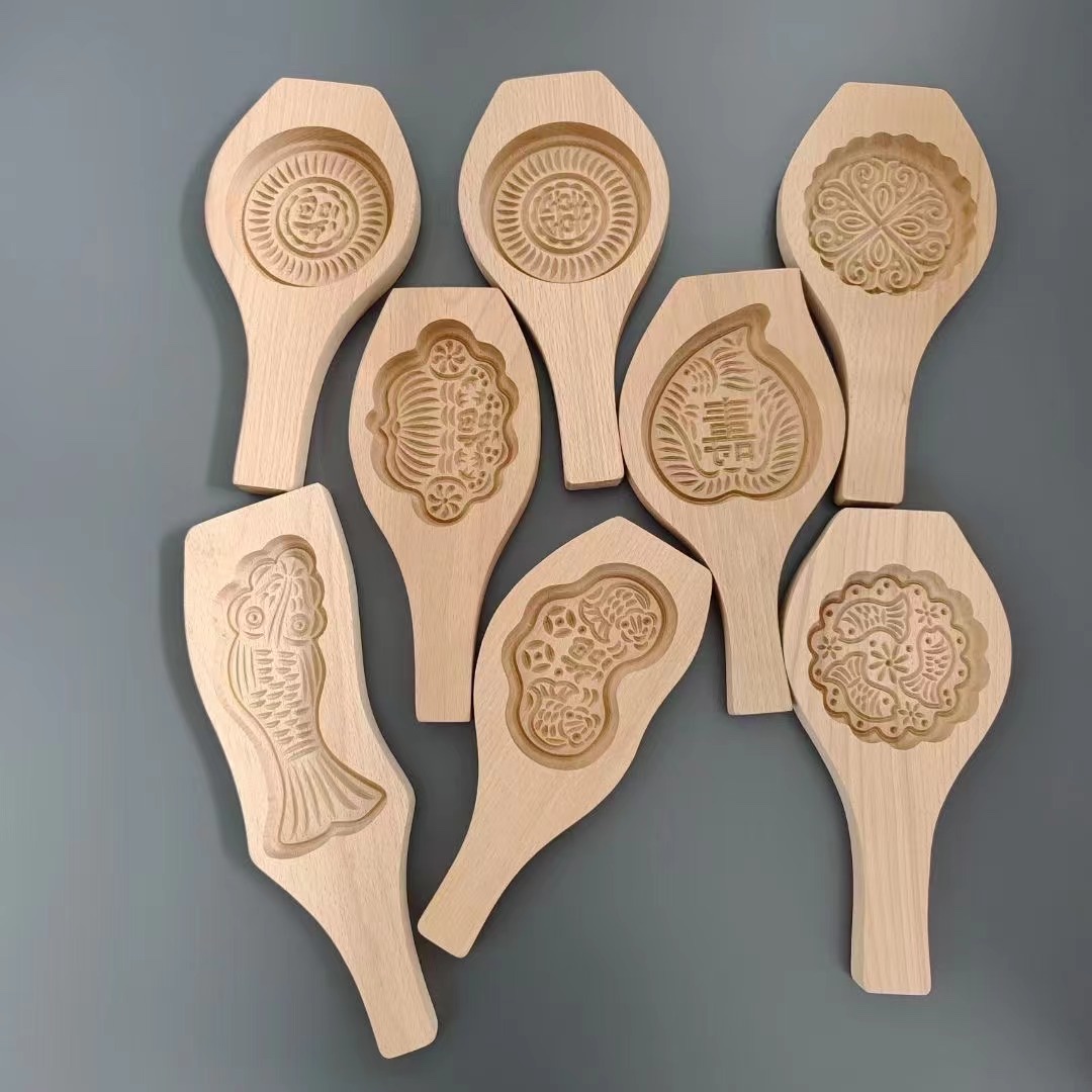 Mid-Autumn Moon Cake Mold Wooden Cake Mold Ice Skin Baked Mung Bean Cake Mold Fu Lu Birthday Jubilee Green Group Mold Home-Made Printing