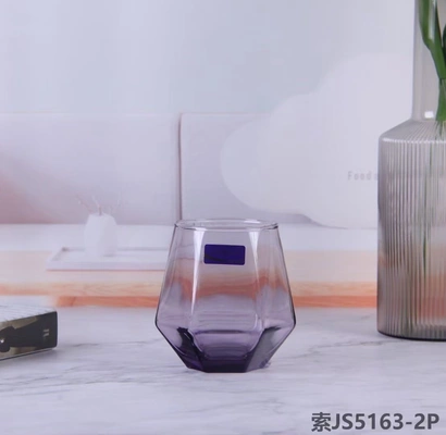 Diamond shaped purple glass water cup JS5163-2p thumbnail