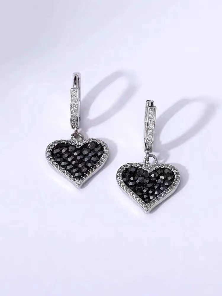 Black Zircon Love Earrings Advanced Sense Light Luxury Super Shining Dynamic Multi-Buckle Earrings Drop Earrings