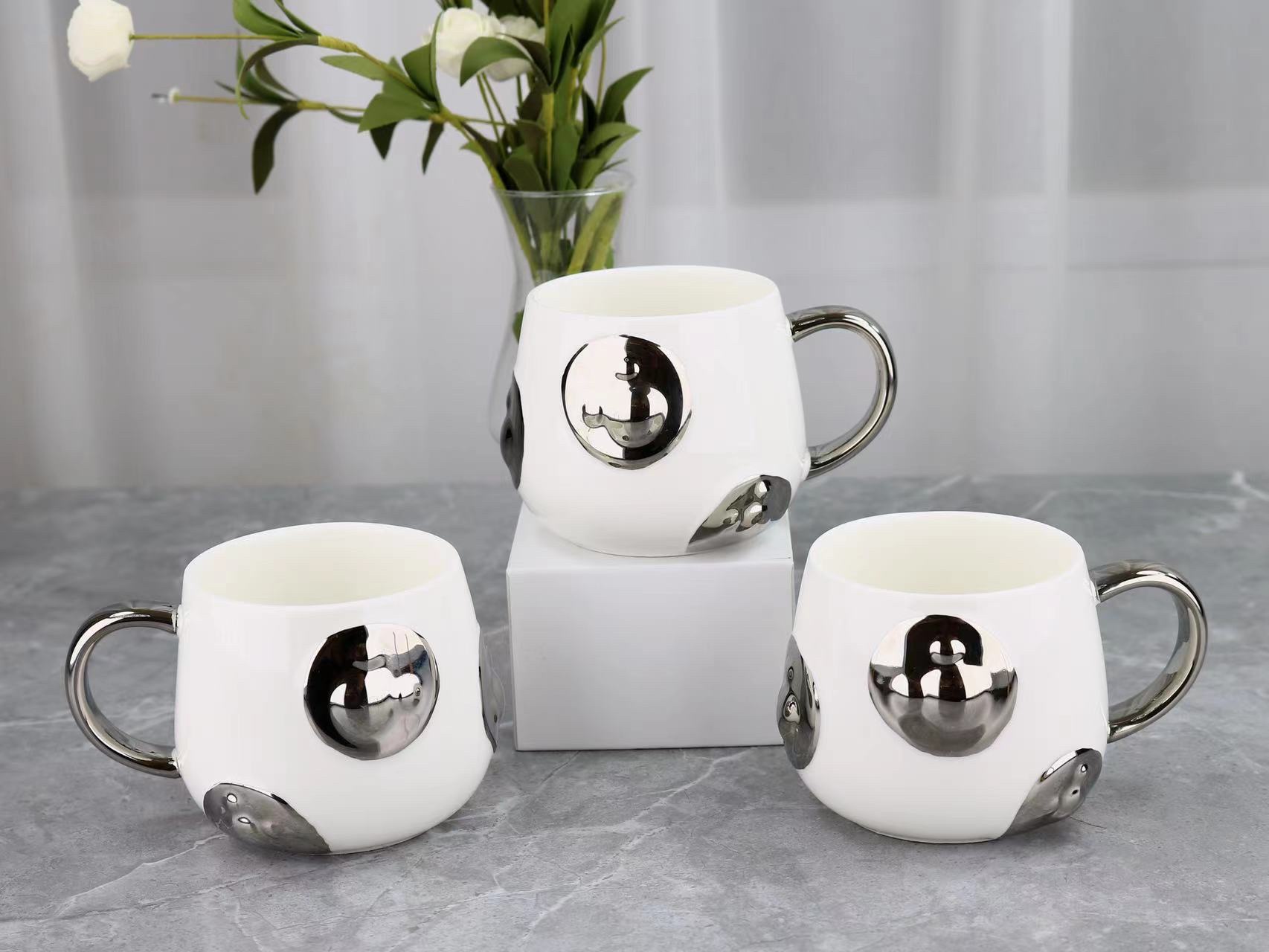Trendy Home Office Use Coffee Cup Saucer Hot Drink Cup Plated Silver Specification drawing
