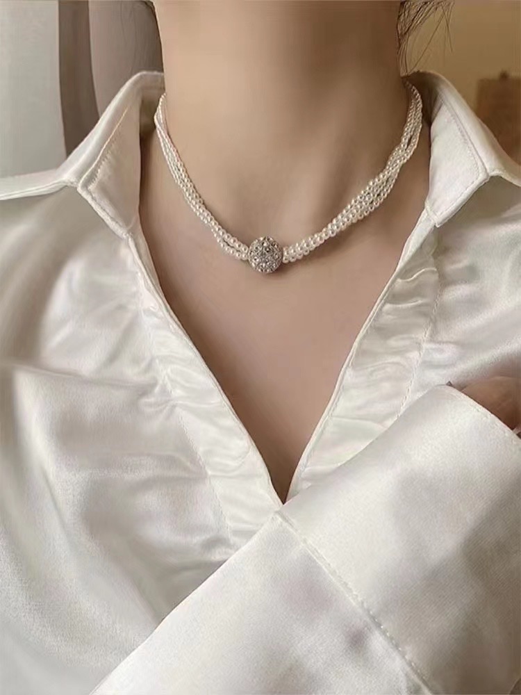 Multi-Layer Pearl Necklace Magnetic Front Buckle Adjustable Choker Storage Bag New Premium Sense Choker details Picture