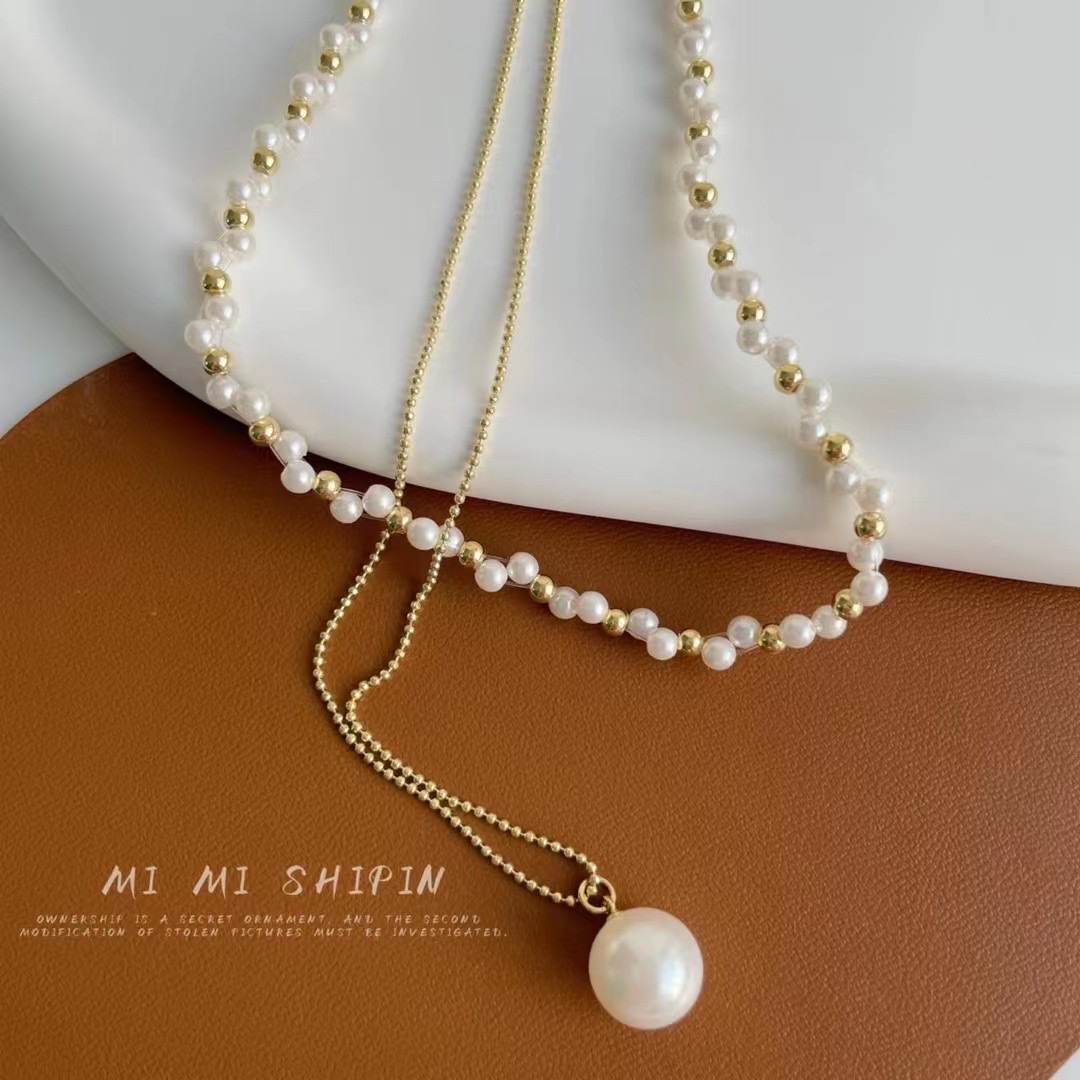Pearl Necklace Women 2022 New Light Luxury Niche Design Sense Senior Double Layer Wear French Vintage Clavicle Chain details Picture