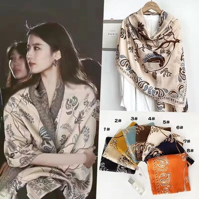 Explosive Korean Version Of Cotton And Linen Dual-Use Shawl Scarf Printed Cashew Female Spring Summer Autumn Winter Air Conditioning Room Subway Necessary Scarf Gentle Fashion Liu Shishi The Same Style Beach Photo Elegant Leisure Foreign Trade Europe And The United States Original Single Bun Head