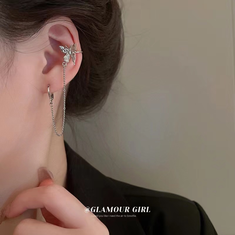 Butterfly Earrings Ear Bone Clip Earrings Female Instagram Niche Design High-Grade Sense 2022 New Trendy Earrings Specification drawing