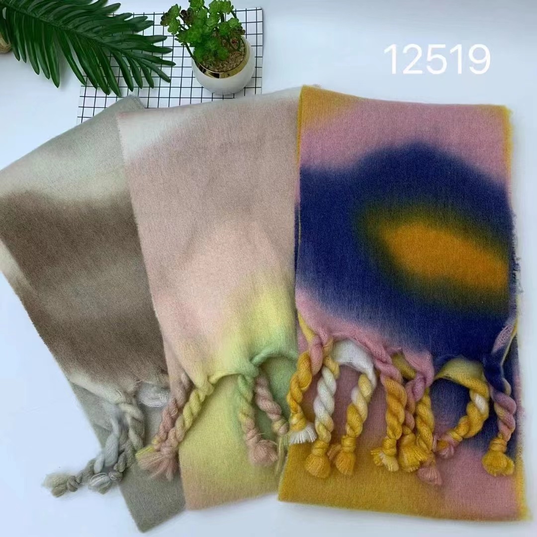 Imitation Cashmere Tie Dye Thick Braid Loop Yarn Autumn And Winter Scarf Cape Print Thick Warm Skin Comfortable Casual Sports Long Fresh European Style Lengthened Student Neck Color Korean Thickened Fashion Foreign Trade Original Single details Picture