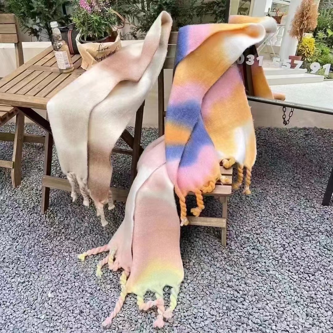 Imitation Cashmere Tie Dye Thick Braid Loop Yarn Autumn And Winter Scarf Cape Print Thick Warm Skin Comfortable Casual Sports Long Fresh European Style Lengthened Student Neck Color Korean Thickened Fashion Foreign Trade Original Single Item Picture