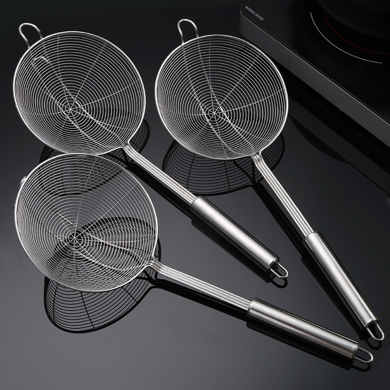 Stainless steel colander hot pot restaurant scoop hotel four-line double-hook net leakage reinforcement round handle line leakage household fried lo mein