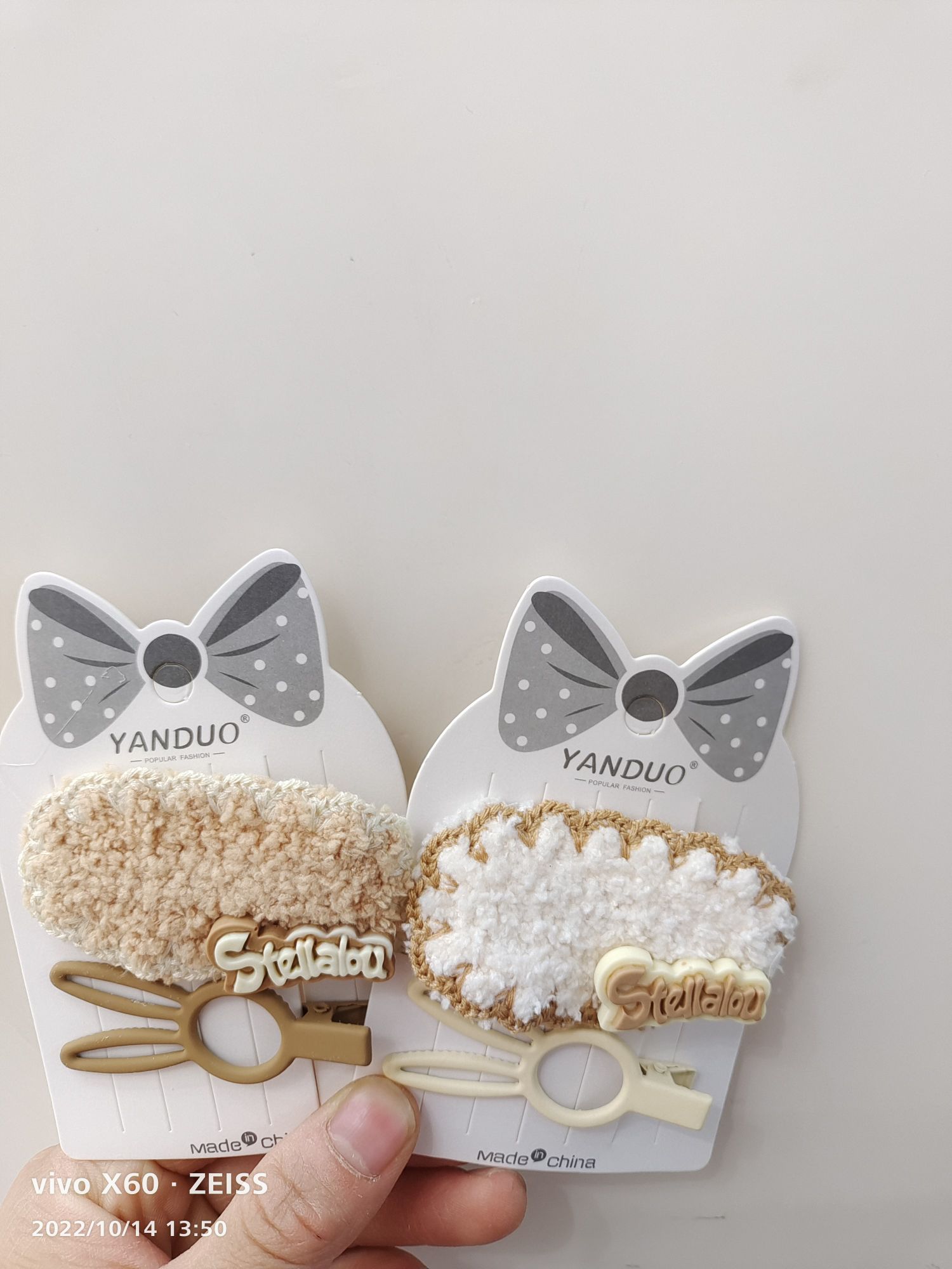 Knitted Lace English Duck Clip Set Wool English Duck Clip Rabbit Head Hollowed Out Coffee Color Set