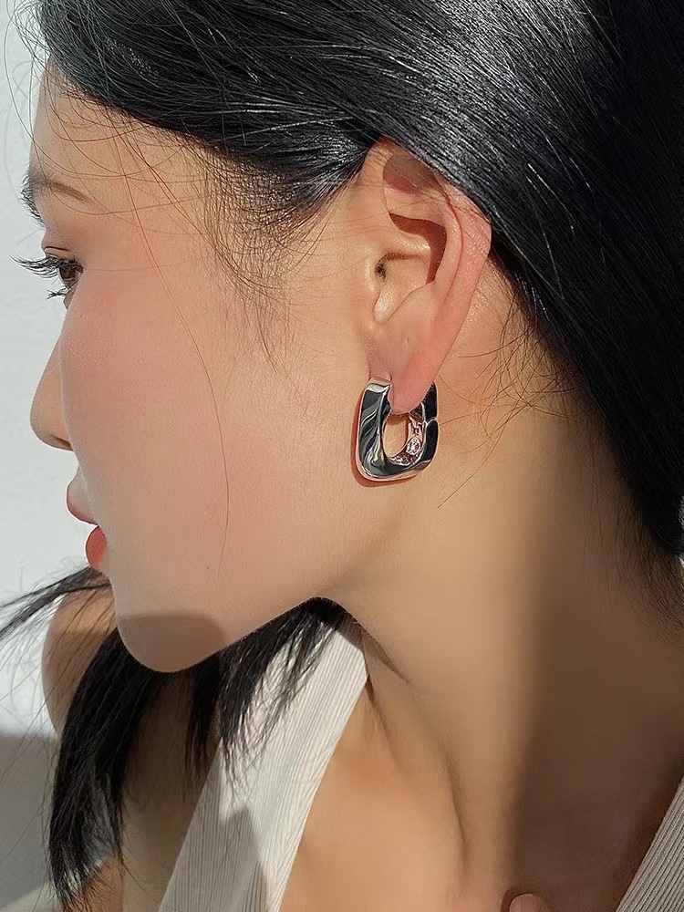 French Geometric Metal Earrings Female Niche Design New Style Earrings Buckle Temperament Celebrity Earrings Simple Cold Wind Earrings Specification drawing