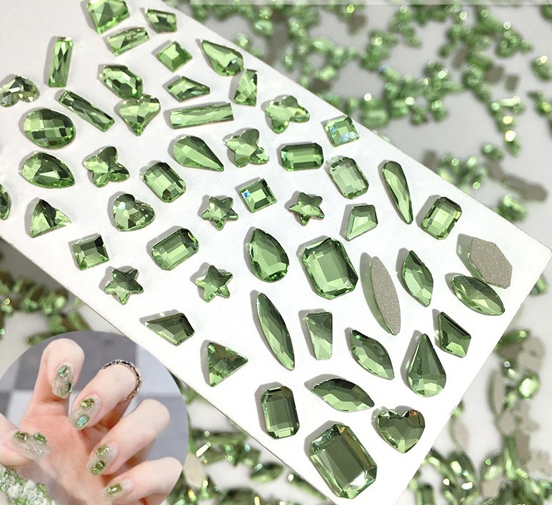 Wingenie mini small size light green flat bottom shaped diamond nail jewelry burst flash diamond thumbnail