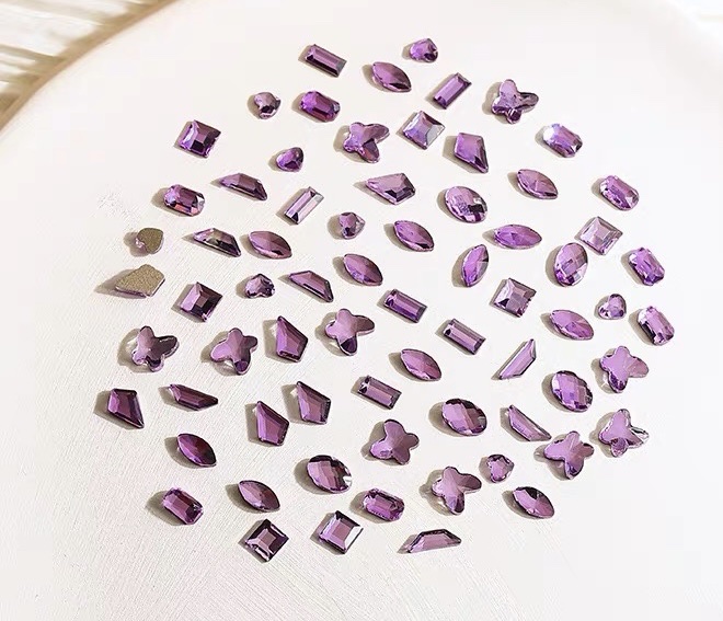Wingenie Mini Small Size Crystal Purple Flat Bottom Shaped Diamond Nail Jewelry Burst Flash Diamond